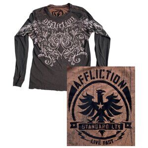 Affliction Reversible Wings Phoenix Thermal Shirt Distressed Goth Grunge Y2K-XL